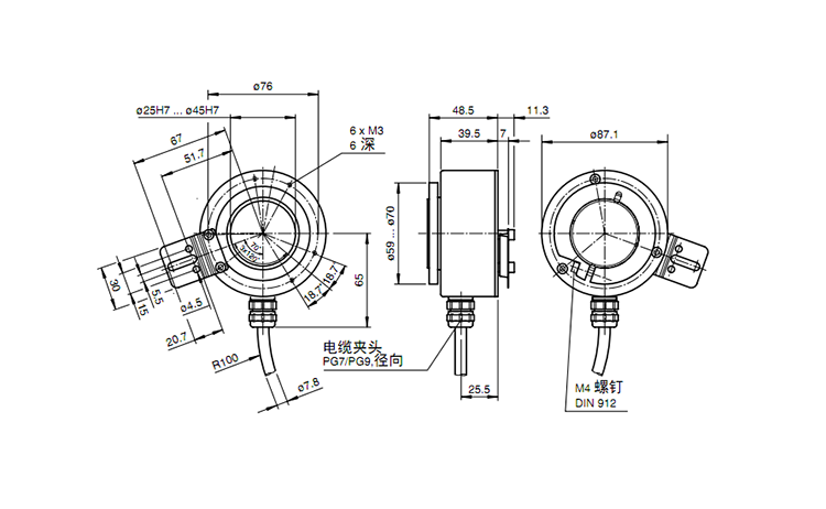 大孔徑編碼器徑向電纜輸出 大孔徑編碼器徑向電纜輸出