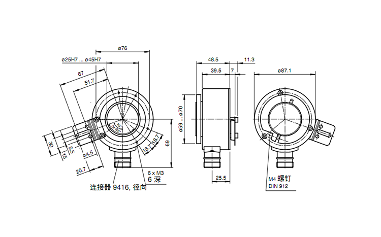 大孔徑編碼器徑向插頭輸出 大孔徑編碼器徑向插頭輸出